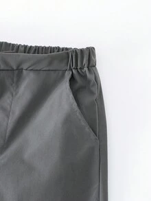 SHEIN 2 件套青少年男孩春夏韩版修身婚礼/派对/钢琴演奏主持人套装。宽松休闲不对称背心 + 直筒休闲裤，采用亚麻般柔软透气面料制成，抗皱，时尚 - 深灰色 - 查看 6