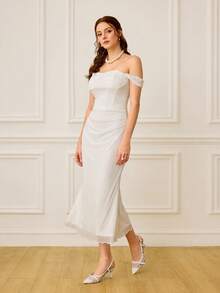 CUCCOO HITCHD 女士粉色蕾丝尖头露背珍珠蝴蝶结网眼高跟鞋 - 白色 - 查看 8