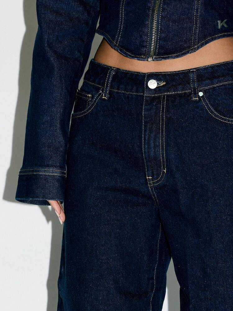 KIZN Wide Leg Turn Up Hem Jeans With Double Cuff