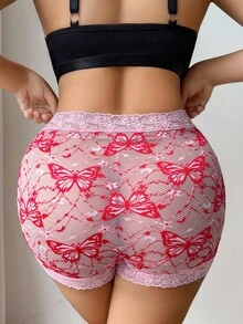 SHEIN 1 quần lót ren bướm màu hồng cỡ lớn cho nữ - Hồng - Xem 4