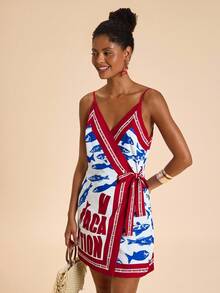 Travachic 女士度假休闲鱼和字母印花系带吊带背心连衣裙 - 彩色 - 查看 1