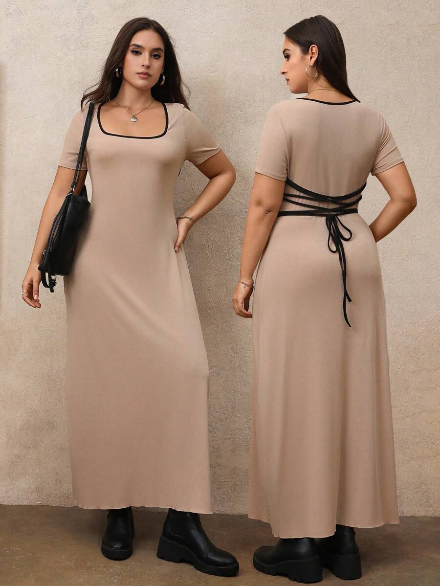 Juhart Women's Long Dress With Plus Size Contrasting Straps In Autumn And Winter - Multicolor - View 1