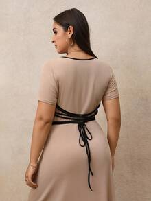 Juhart Women's Long Dress With Plus Size Contrasting Straps In Autumn And Winter - Multicolor - View 5