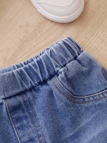 SHEIN 2pcs/Set Baby Boy/Girl Casual White Sweatshirt And Blue Denim Long Pants Tracksuit, Unisex Baby Clothes For Autumn/Winter Baby Boy Jeans Outfit Baby Boy Clothes Long Sleeve Baby Boy Casual Set Fall - Multicolor - View 11