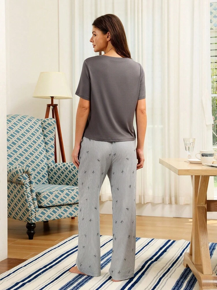 Conjunto de pantalones para mujer de longitud regular con detalles texturizados y ajuste cómodo, conjunto de pijama para mujer, conjunto de ropa de estar en casa, conjunto de pijama para mujer, conjunto de ropa de dormir para mujer - Multicolor - Añade 2