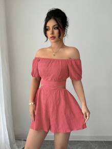 Rafferiza Bộ đồ liền thân hở vai, nơ sau lưng dành cho nữ thường ngày - Casual-Woman Casual - Bụi hồng - Xem 4