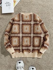 EASEVO Áo len chui đầu tay dài dáng rộng đa năng thời trang thường ngày dành cho nam cỡ lớn, mùa thu đông - Màu Khaki - Xem 2