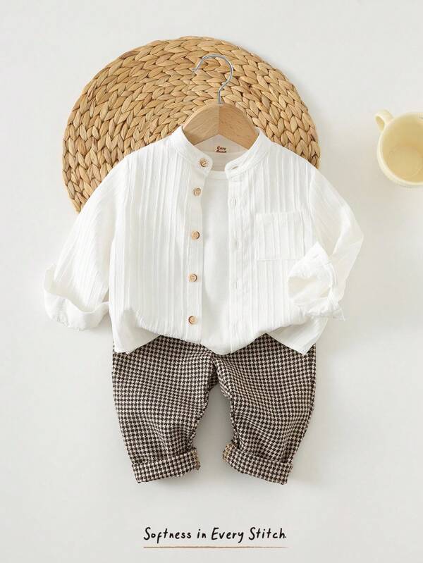 Cozy Pixies Baby Boy Round Neck Long Sleeve Cardigan Top And Elastic Waist Pants 2Pcs Set Baby Boy Checkered Outfit Toddler Boy Linen Set Boys Outfit Set Baby Casual Sets Thanksgiving Outfit For Boys Long Pants With Shirt Baby Boy Clothes Houndstooth Pants Baby Fall Winter