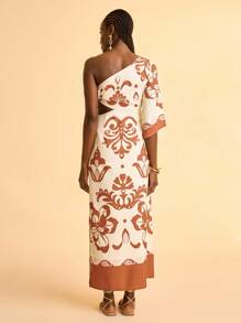 CAJUNI 女式波西米亚度假细肩带镂空收腰A字印花连衣裙 - 彩色 - 查看 7