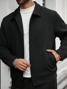 Manfinity Homme 2pcs Men Plus Size Casual Loose Fit Long Sleeve Jacket And Pants Set,Fall Clothes - Black - View 4