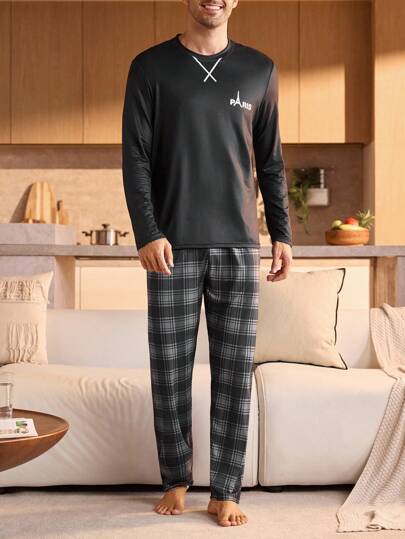 Manfinity Underwear&Sleepwear Basics Pantalones de pijama a cuadros para hombre de talla grande, ropa de dormir y de estar por casa, otoño