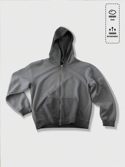 Grunge Punk Men's Casual Loose Washed Vintage Zip Up Hoodie