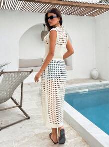 SHEIN Suéter de mujer de unicolor con diseño de abertura delantera y cordón