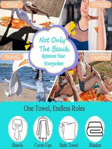 SHEIN 1 pièce Grande serviette de plage microfibre à séchage rapide inspirée de l'Aperol Spritz - Motif floral tropical, légère et absorbante, parfaite pour la natation, la gym, le yoga - Compagnon de voyage idéal, serviettes de plage essentiels de plage