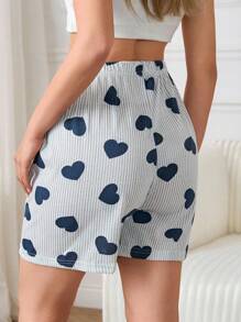 EURMUSE 2pcs Striped With Heart Pattern Sleep Short Sets - Multicolor - View 2