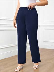 Miaspire Plus Size Women's Casual Daily Black Long Pants With Pockets - Navy Blue - View 1