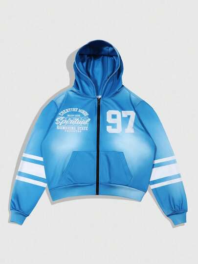 Street Life Sudadera con capucha casual para hombres con estampado de letras y rayas degradadas