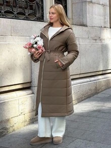 Cloudara Women Long Hooded Padded Winter Coat - Camel - View 1