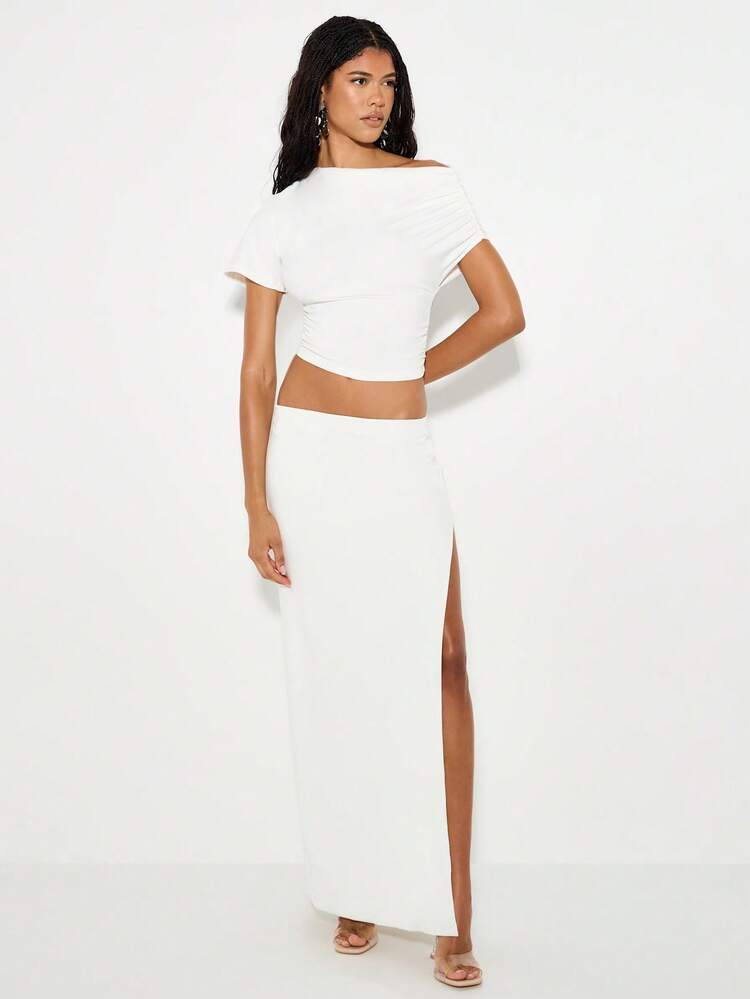 KIZN High Waisted Fitted Maxi Skirt With Front Slit