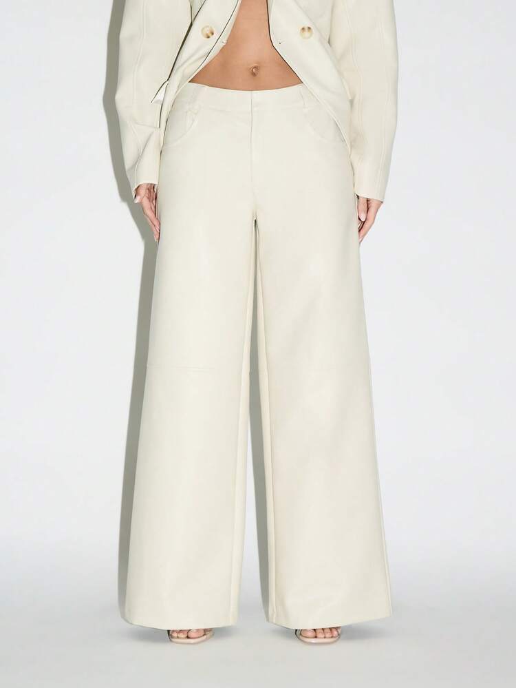 KIZN Wide Leg Palazzo Trousers With Pearl Button Details