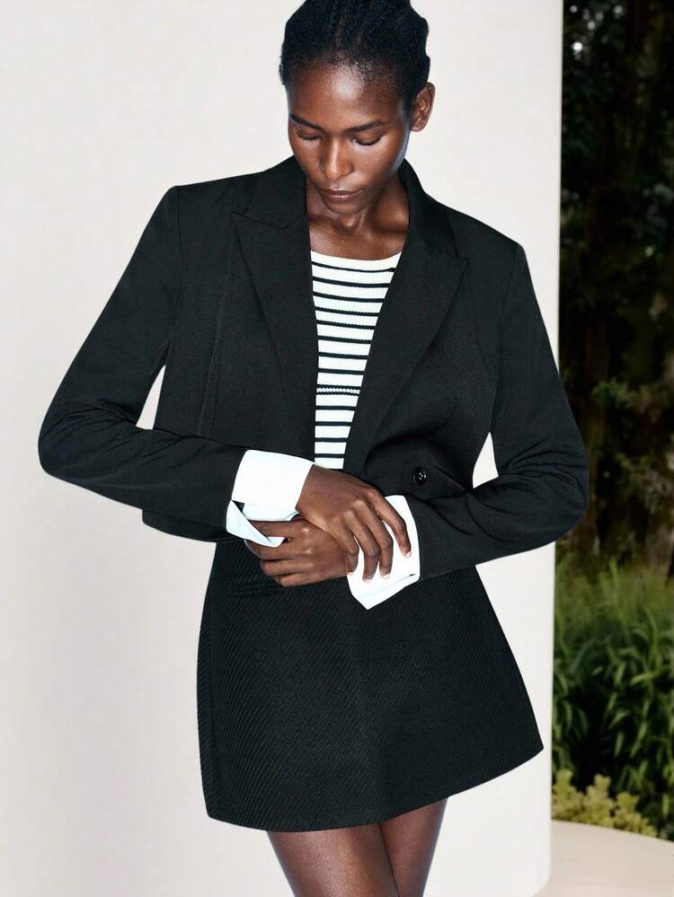 SHEIN Maija Women's Casual Commuting Colorblock Sleeve Blazer Jacket Women Blazers Suit Blazer Set Women Blazers Fall Women Fall Women Autumn Winter Business Casual Woman Office For Women Work Women School Teacher For Women Teacher Shirts Teacher Fall For Women