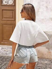 Brillora Camicia Estiva Con Nodo Anteriore E Colore Solido, Corta - Bianco - Visualizzare 2
