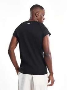 SUMWON Essential Muscle Fit Raglan Tank Basic Athletic Cut Sleeveless Training Top Summer Workout Slim Stretch Casual Versatile Base Layer Fitness Wear Plain - 黑色 - 查看 2