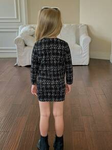 SHEIN 2pcs Young Girl Casual Fashion Button Decor Long Sleeve Jacket And Mini Skirt Set, Tween Girls 2pcs/Set Urban Chic Jacket & Bodycon Skirt Outfit, Graduation Dress,FAshionable,Warm & Soft, Versatile For Play, Daily Wear, School, Autumn & Winter,Pairing White Shirt,Back To School Season.College Style, Girls Blazer And Skirt Set Tweed Two Piece Skirt Set Girls Girls Skirt Suit Girls Tweed Suit Fall