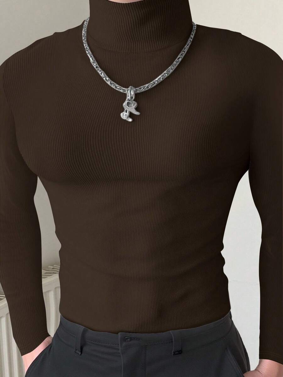 Manfinity Dauomo Męska koszulka z golfem w jednolitym kolorze, z długim rękawem typu raglan i dopasowanym krojem