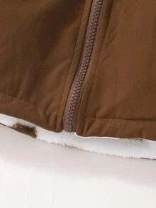 SHEIN 2 chiếc/gói Áo khoác dài có thể đảo ngược cho bé gái mùa thu/đông, đa năng, thường ngày, trang trí hình trái tim bằng vải lông cừu dày - màu nâu - Xem 7