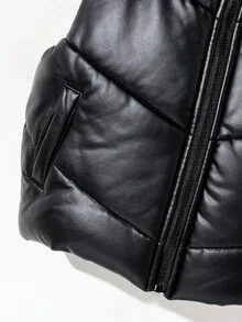 Veste matelassée minimaliste à capuche en PU épais avec poches latérales pour filles, convient pour les sorties, la maison et l'école, automne/hiver