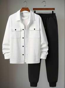 Manfinity Dauomo Conjunto de chaqueta y pantalones casuales de unicolor para hombre