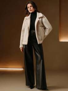 Anewsta 女士时尚宽松外套，秋冬款 - 白色 - 查看 8