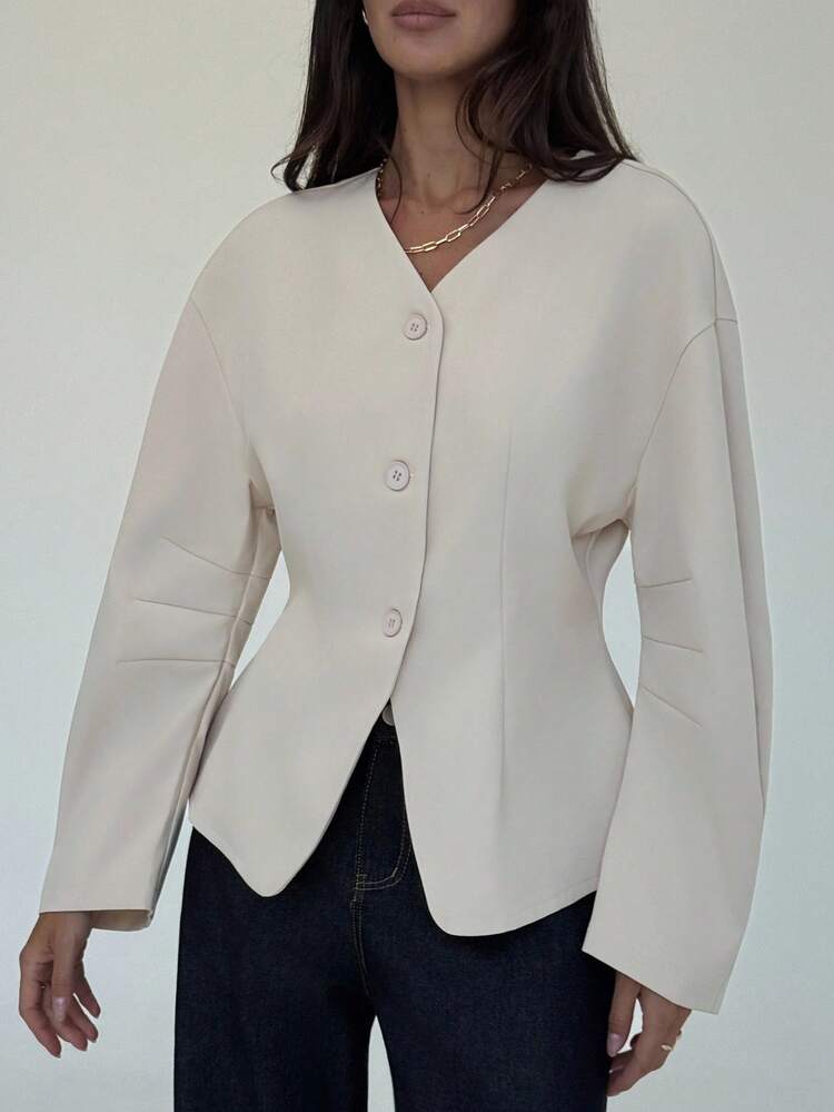 Aloruh Chaqueta casual de mujer de un solo botonadura, de hombros caídos y manga larga, de unicolor, para otoño/invierno - Rojo violeta - Añade 5