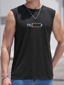 Men's Loose Battery Patterned Tank Top - Black - View 3