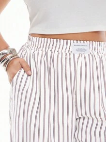 Solavibe Plus Size Striped Straight Leg Casual Pants, Minimalist & Fashionable, Suitable For Summer - Apricot - View 5
