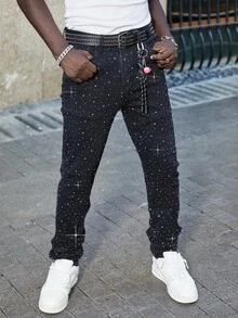 ROMWE MEN Street Life 男士闪亮钻石口袋休闲紧身牛仔裤