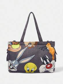 LOONEY TUNES X SHEIN 女士可爱卡通动物图案时尚通勤单肩包 - 深灰色 - 查看 6