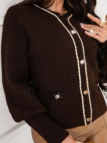 Xyvia 秋冬链条装饰羊腿袖开衫 咖啡色 - 咖啡棕 - 查看 3