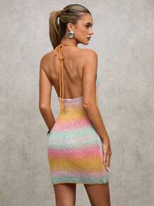 SHEIN BAE Váy yếm hở lưng màu ombre gợi cảm cho kỳ nghỉ thường ngày của phụ nữ - Nhiều màu - Xem 2