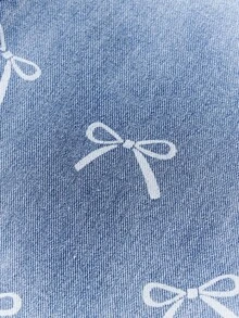 Girlism Tween Girls Fashion Casual Y2k Vintage Cool Street Returns To School College Bow Pattern Design Blue Denim Overalls For Tween Girl Clothes Tween Girls Soft Dailywear And Tween Girl Winter And Fall Rave Outfits Festival And Outfits Streetwear School Clothes - Blue - View 6