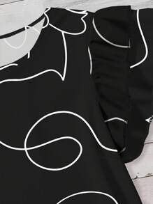 EMERY ROSE Lễ hội âm nhạc trở lại trường Quần áo cỡ lớn dành cho nữ mặc thường ngày, phong cách cổ điển, họa tiết mặt người trừu tượng thanh lịch, cổ tròn, tay áo bay nhỏ hai lớp, áo rộng cho nữ, trang phục mùa hè, trang phục đi nghỉ của nữ, trang phục mùa hè của nữ, áo đi chơi của nữ - màu đen - Xem 4