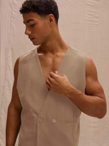 Musero V 领短款宽松背心春夏街头风格假日度假 - 咖啡棕 - 查看 5