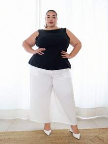 Pretty and Ole Pantalons blancs décontractés grande taille pour femmes, à la mode pour l'été - Blanc - Voir 11