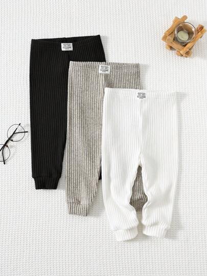 Cozy Pixies Set de 3 piezas de leggings casuales suaves de punto con parche decorativo y cintura elástica para bebé niño