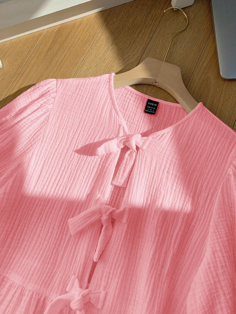 Comfortcana Plus Size Pink Casual Vacation Shirt For Spring & Summer - Pink - View 4
