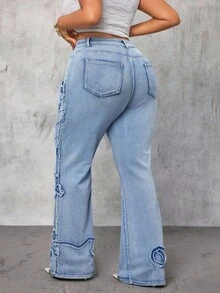 Slaydiva Jeans de pierna acampanada con botones de moda casual para mujer de talla grande