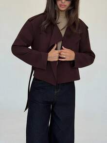 Aloruh 女士纯色短翻领长袖休闲百搭时尚风衣秋季女士秋季所有女士秋季女士秋季秋季女士秋季冬季女士冬季女士冬季夹克女士女士夹克别致秋季棕色风衣，焦糖色 - 咖啡棕 - 查看 6