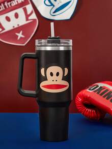 Paul Frank X SHEIN 1200ml / 40oz Stainless Steel , Keep Cold Water Bottle, With Straw, Suitable For Hot Water And Cold Drink - Black - View 2