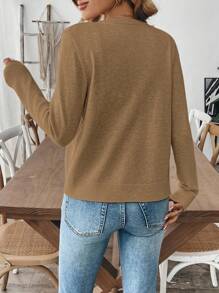 EMERY ROSE Cárdigan casual de mujer de unicolor de manga larga - Camel - Ver 2